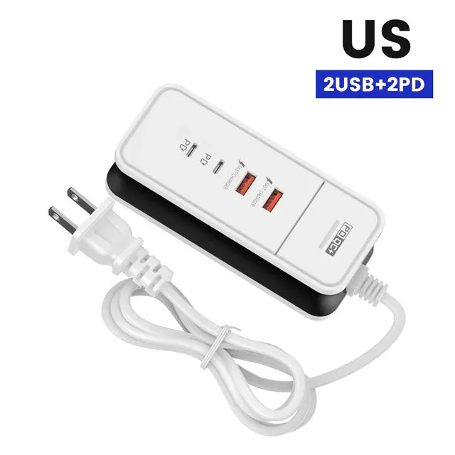 Carregador de Parede de Carregamento USB para Xiaomi, Samsung, iPad, Celular, Adaptador de Viagem, PD, 4 Portas, QC 3.0, 12W
