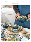 1Pcs Bohemia Retro Ceramic Dinner Plates Sets Food Plate Household Tableware Set Breakfast Plates Salad Soup Bowls Dinnerware