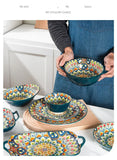 1Pcs Bohemia Retro Ceramic Dinner Plates Sets Food Plate Household Tableware Set Breakfast Plates Salad Soup Bowls Dinnerware