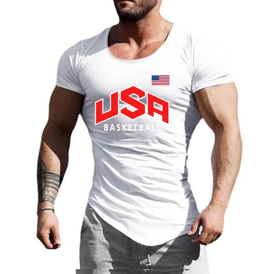 Summer Cotton Breathable Short Sleeve T-shirts Gym Fitness Bodybuilding Slim Fit Shirts Muscle Men's Irregular Hem Sport Clothing