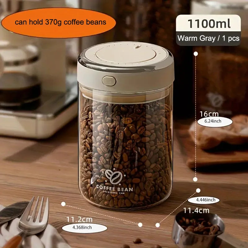 500/1100/1700 Coffee Beans Vacuum Sealed Tank Glass Food Storage Jars with CO2 Valve Household Moisture-proof Airtight Container