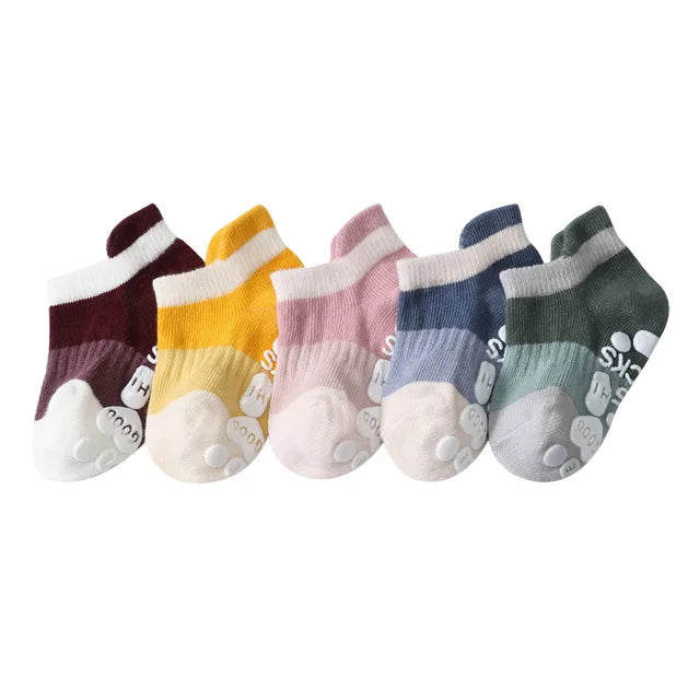 5 Pairs Breathable Cotton Kids Socks Baby Casual Socks Anti-slip Boys Girls Socks 