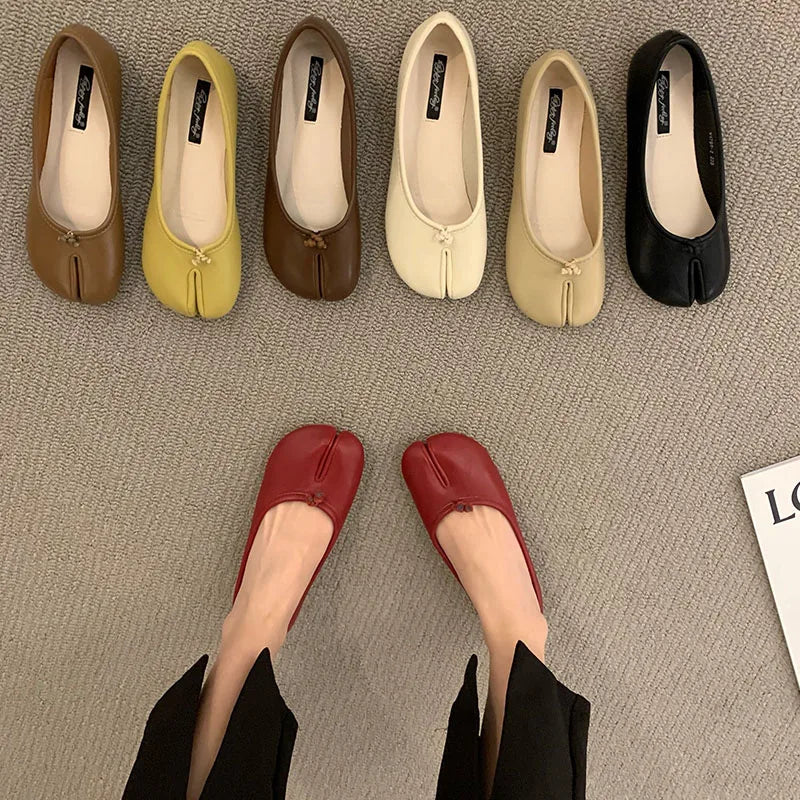 Women Flats Tabi Ninja Shoes Woman Ladies Microfiber Leather Comfy  Flats Split Toe Slippers Soft Bottom Loafers Solid Brief La