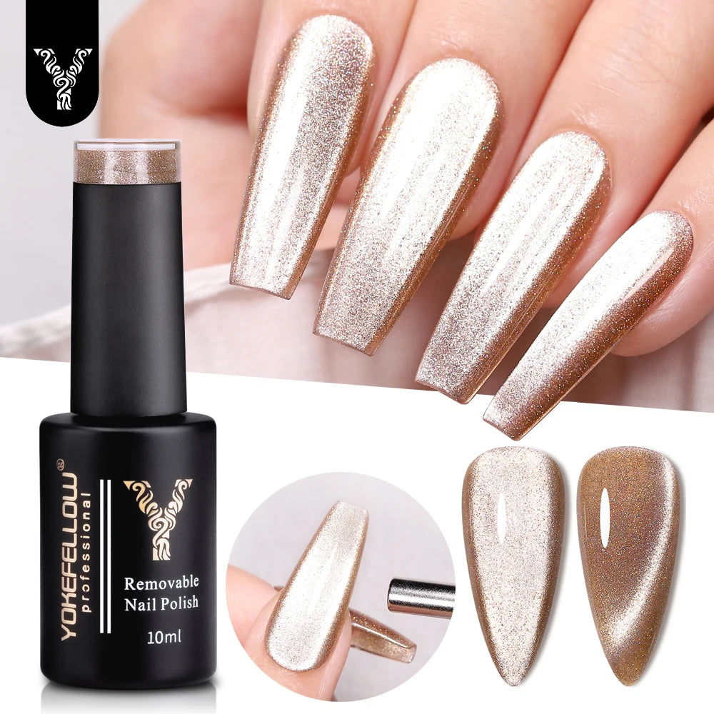 Esmalte de uñas en gel YOKEFELLOW Cat Eye de 10 ml, esmalte de uñas magnético plateado, esmalte de uñas en gel profesional para manicura DIY.