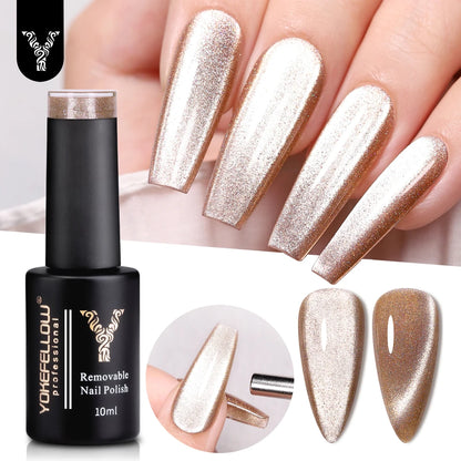 Esmalte de uñas en gel YOKEFELLOW Cat Eye de 10 ml, esmalte de uñas magnético plateado, esmalte de uñas en gel profesional para manicura DIY.