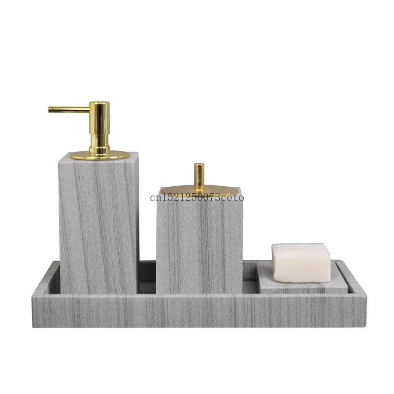 Nordic natural grey marble bathroom accessories Soap dispenser cotton swab jar tissue box soap dish tray bathroom decoration