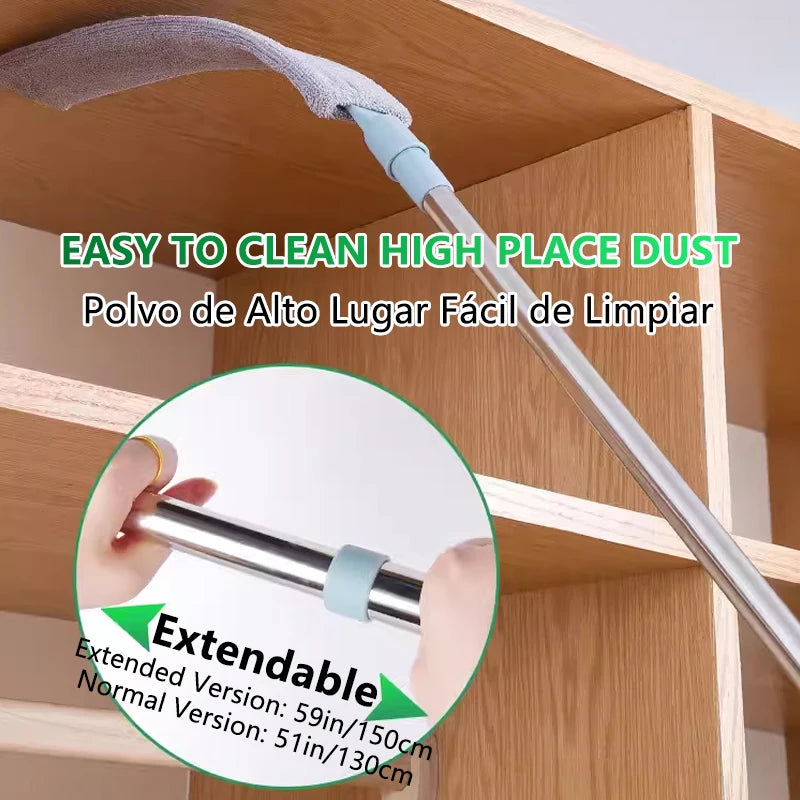 Espanadores para remoção de poeira, espanador telescópico extensível, alça longa, esfregão extra plano, vassoura para limpar sob móveis, escova de penas
