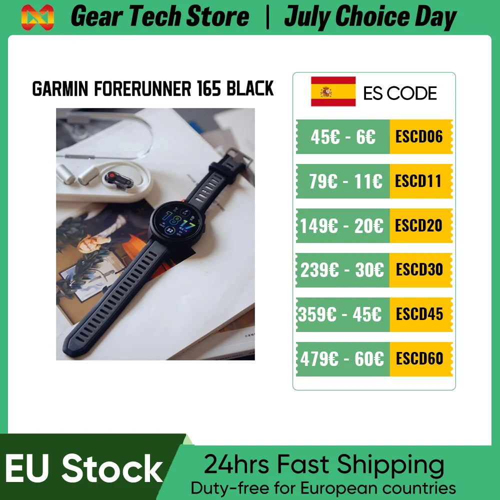 Garmin Forerunner 165 Basic Style Smart Sports Watch, 1.2 Inch Amoled Screen, Gps, Compatible with Multiple Languages