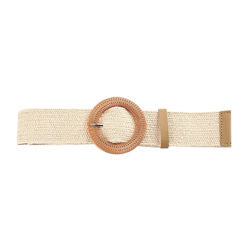 Summer Fashion Women Straw Belt Casual Bohemian Wide Summer Braided Waistbelt  Buckle Elastic Female Straw Waist Belt
