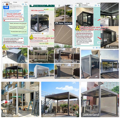Aluminum Retractable Glass Pergola Roof Awning System Motorized Opening Adjustable Terrace Electrical Cover Outdoor Pergola Roof