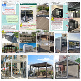 Sistema de toldo de techo de pérgola de vidrio retráctil de aluminio con apertura motorizada y cubierta eléctrica ajustable para terraza. Techo de pérgola para exteriores.