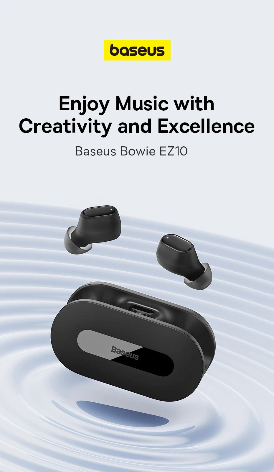Auriculares inalámbricos Baseus Bowie EZ10 con Bluetooth 5.3, carga rápida, 0,06 pulgadas, baja latencia, miniauriculares deportivos de alta fidelidad.