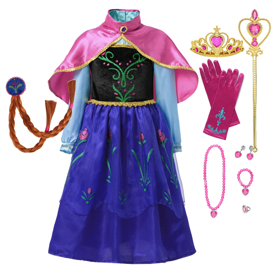 Fantasia de Verão das Rainhas Elsa e Anna – Vestido de Princesa para Meninas e Crianças Pequenas – Ideal para Halloween, Cosplay e Festas (Para 2 a 10 Anos)