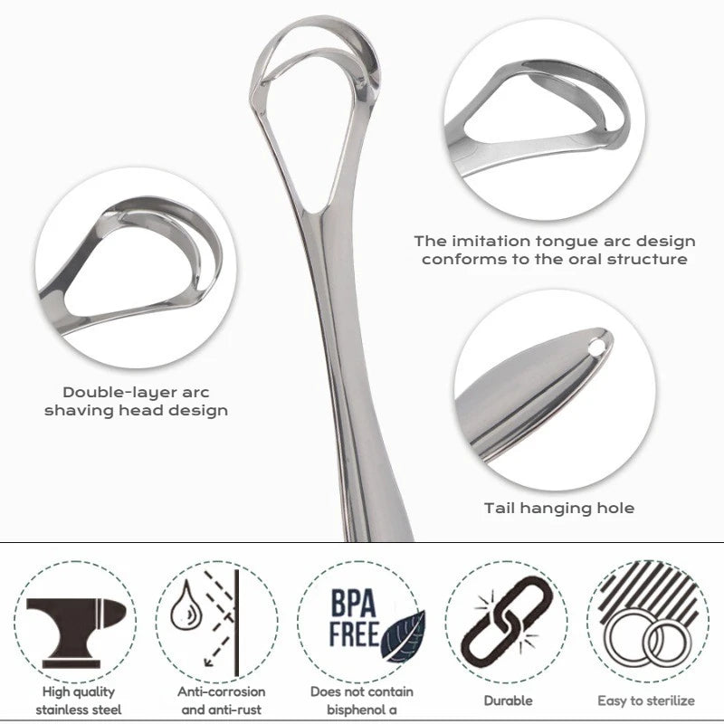 1/2/4 Pcs Reusable Stainless Steel Useful Tongue Scraper Cleaner Fresh Breath Cleaning Coated Tongue Oral Hygiene Care Tools