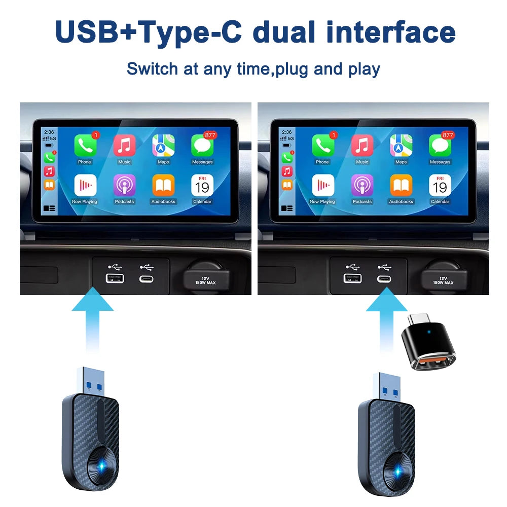 Wireless 2IN1 CarPlay Android Auto Wireless Supermini Box Adapter Plug And Play Dongle Bluetooth WiFi Fast Connect