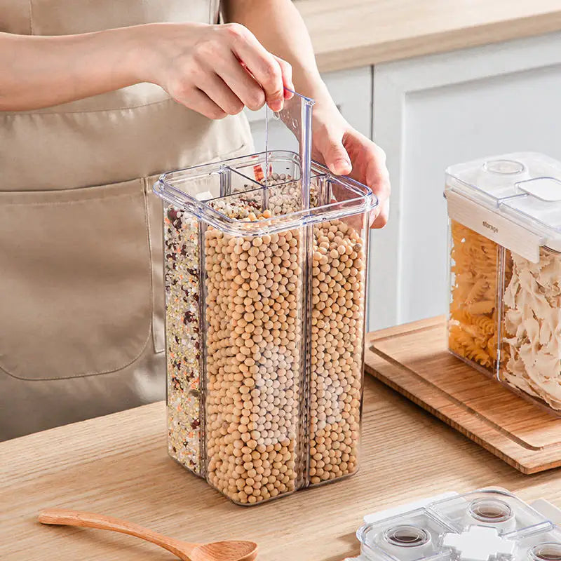 Dispensador de cereales de 3 l, contenedor sellado de cuatro compartimentos, resistente a la humedad, apilable, para refrigerios, café y granos, organizador de cocina.