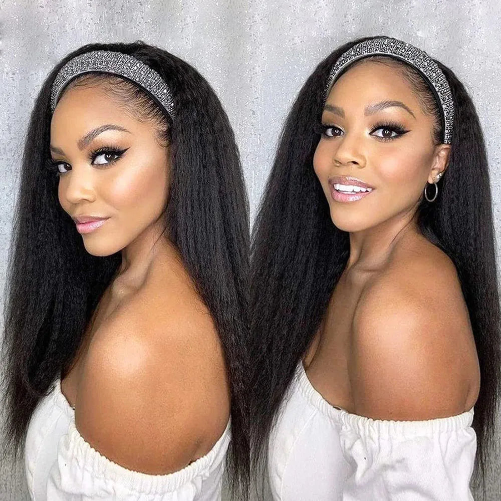 Kinky Straight Headband Wigs Remy Human Hair Wig Ready To Wear Brazilian Yaki Straight Headband Human Hair Wig for Women