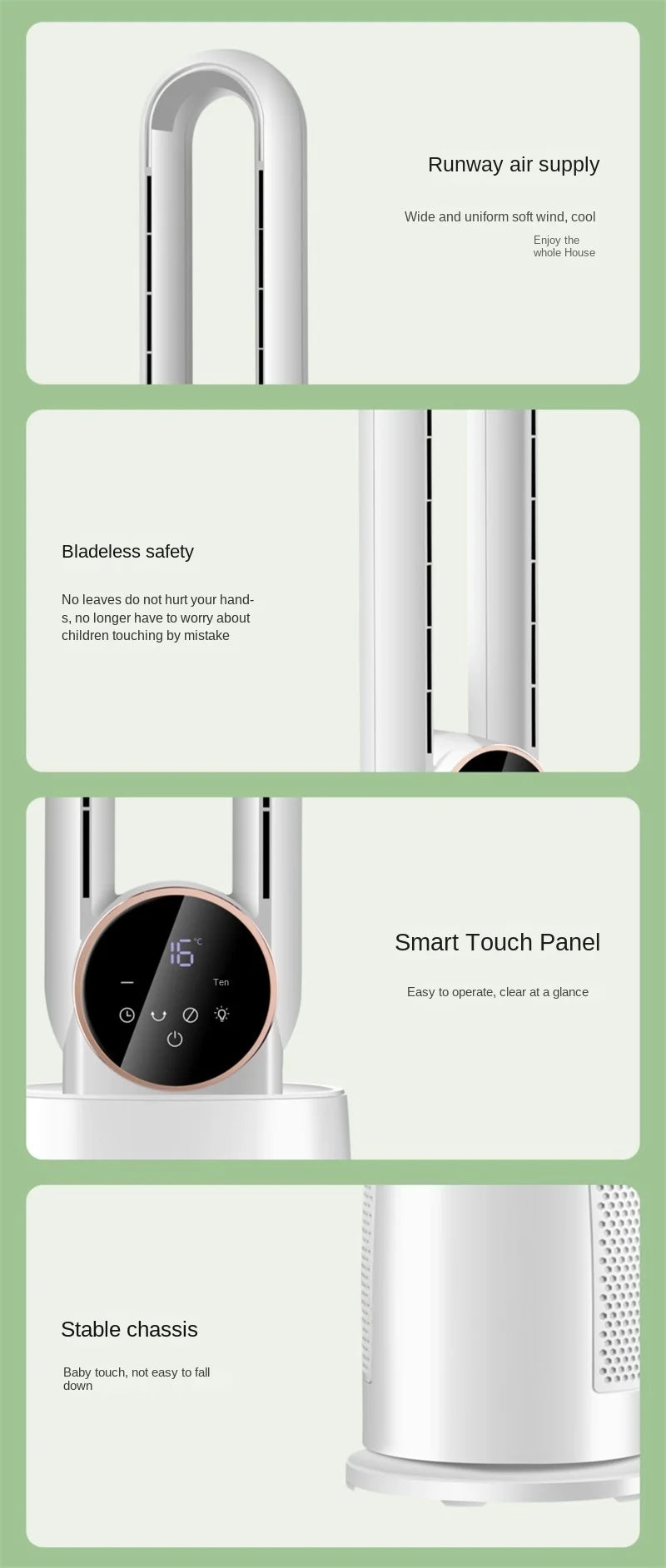 Household Bladeless Fan Wind Air Conditioner Cooling Fan Vertical Shaking Head Electric Fans Standing Fan with Remote Control