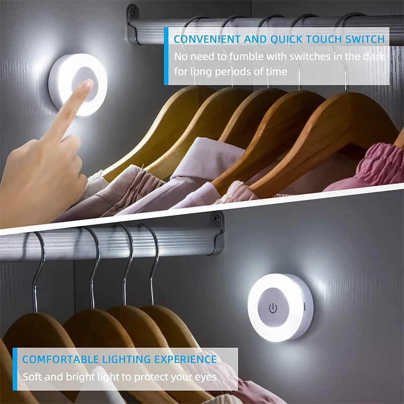 Energy Saving Led Touch Sensor Night Lights USB Rechargeable Magnetic Wall Light Room Aisle Bedroom Round Portable Night Lamp