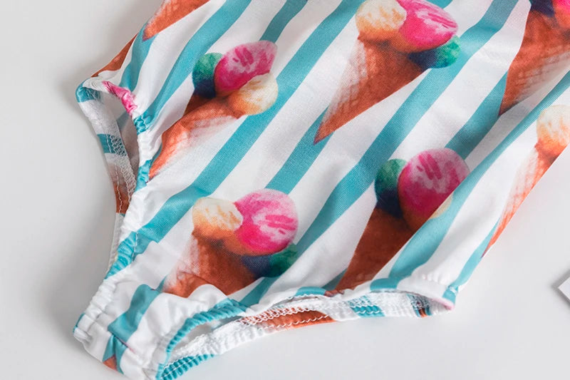 One Piece Girl Swimsuits 1 2 3 4 5 Year Baby Printed Swimwear Summer Beach Bathing Bikini Clothes Kids Bow Seaside Swimming Wear