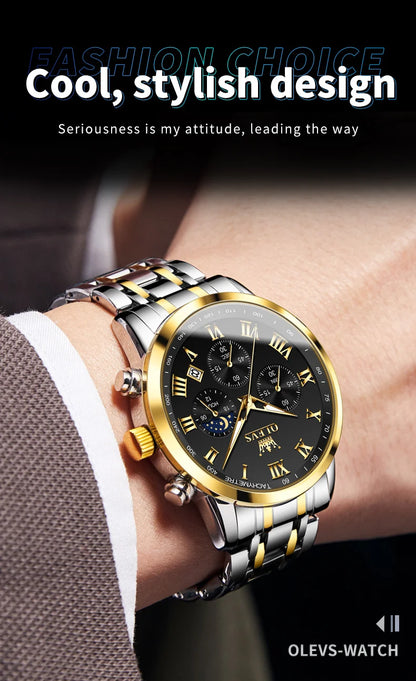 OLEVS 5529 Luxury Quartz Watch For Men Roman Scale Moon Phase Chronograph Man Watches Waterproof Luminous Calendar Wrist Watch