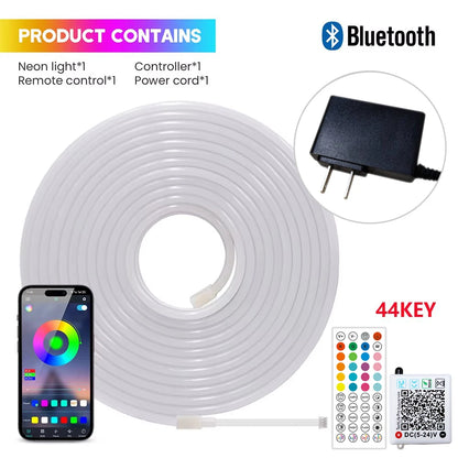 EU Plug DC24V 3535 RGB Neon LED Strip 5/10/15/20/30M Bluetooth Music Sync Waterproof Neon Rope Light for Indoor Outdoor Decor