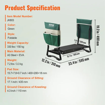 VEVOR-Garden Kneeler and Seat, 330 lbs Load Capacity, 8 or 10" EVA Wide Pad, Folding Stool, Kneeling Stool for Gardening 