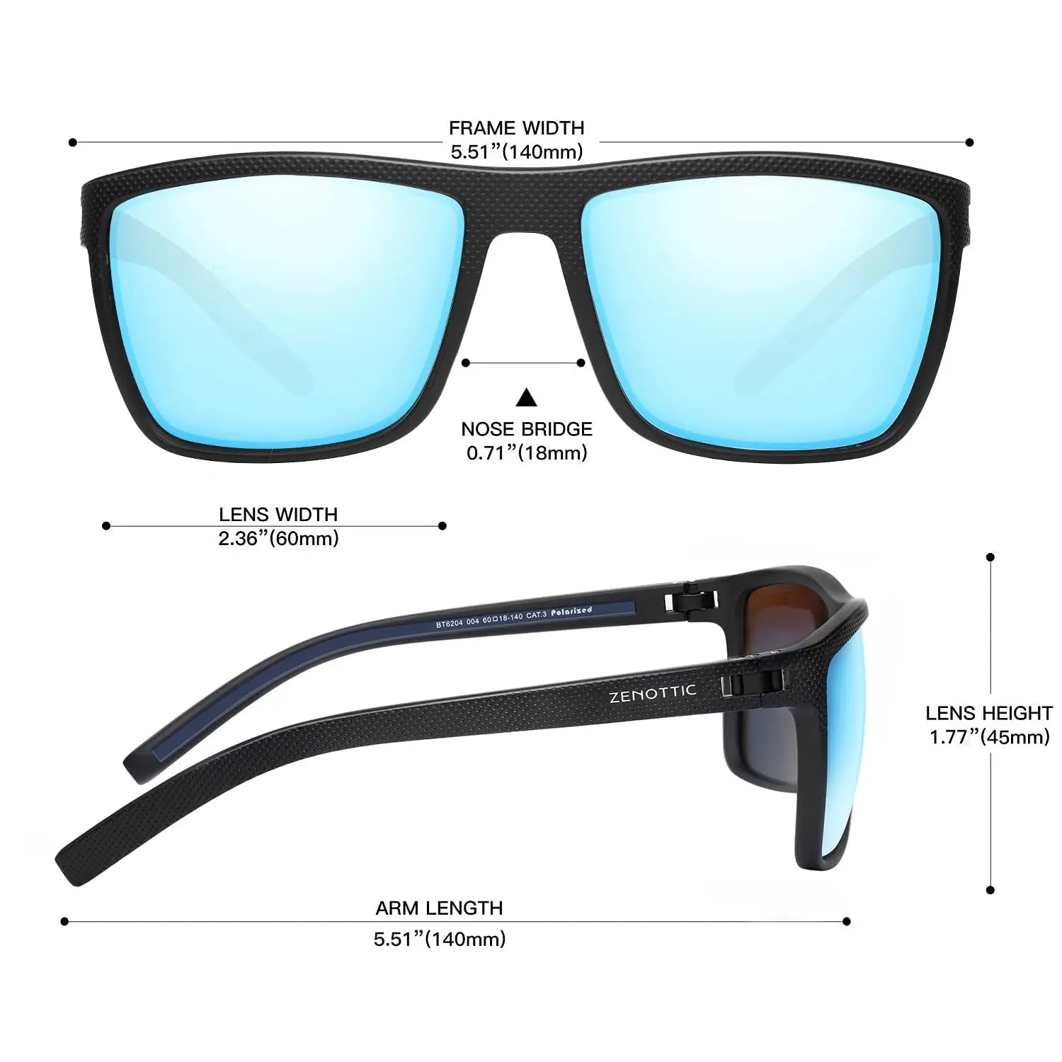 ZENOTTIC Polarized Sunglasses for Men Shades Lightweight TR90 Frame UV400 Protection Square Outdoor Travel Driving Sun Glasses