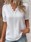 Plus Size Women's Shirt Blouse Yellow-green Violets White Plain Lace Short Sleeve Casual Basic V Neck Regular Pullover White Blo