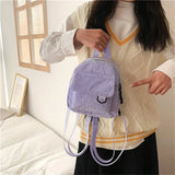 Women's Mini Backpack Fashion Solid Color Corduroy Small Simple Casual Traveling Large Capacity Durable Female's Schoolbag