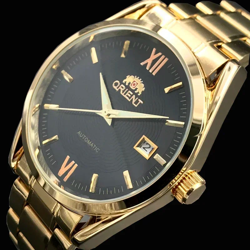 Orient Double Lion Classic Watch Series Gold - Tone Stainless Steel Automatic Mechanical Wristwatch Brand New Top Men's Watch