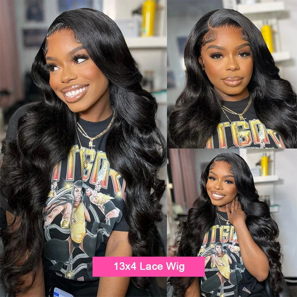 Peruca lace frontal cabelo humano ondeulado body wave - renda HD transparente pre - plucked