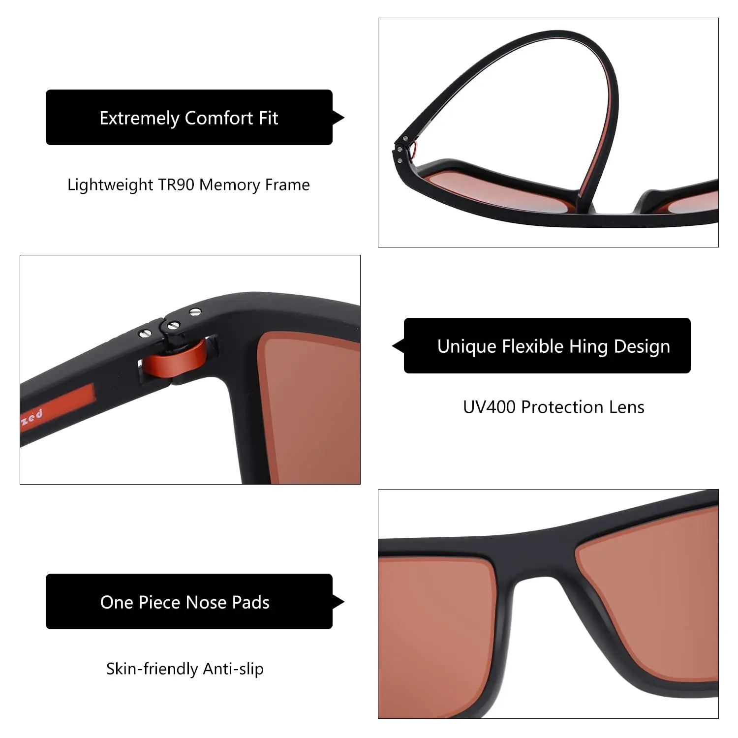 ZENOTTIC Polarized Sunglasses for Men Shades Lightweight TR90 Frame UV400 Protection Square Outdoor Travel Driving Sun Glasses