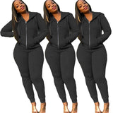 2 Pieces Set Women 2021 Fall Hot Style Europe women's Pure Color Fleece Two-Piece Suit Movement Sports Set Dropshipping ZXP9628