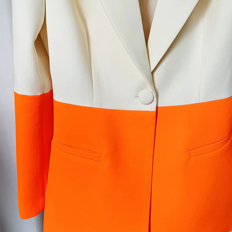 HIGH QUALITY Newest 2025 Star Style Fashion Designer Runway Suit Set Women's Single Button Color Block Blazer Flare Pants Suit