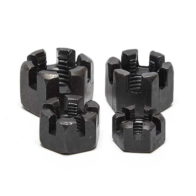 GB58 Fine Thread Carbon Steel Black M8~M42 Slotted Round Lock Hexagon Head Hex Slotted Castle Crown Nut Hexagon Slotted Nuts