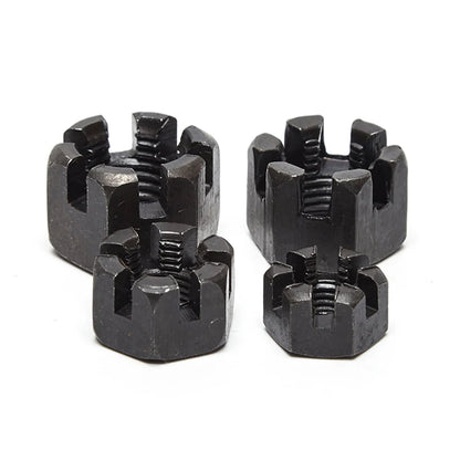 GB58 Fine Thread Carbon Steel Black M8~M42 Slotted Round Lock Hexagon Head Hex Slotted Castle Crown Nut Hexagon Slotted Nuts