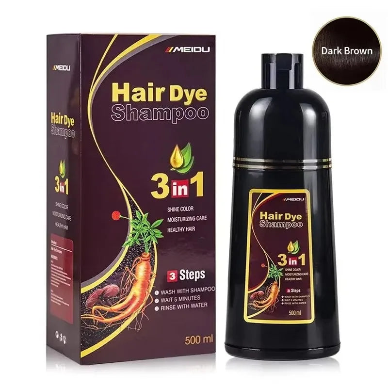 Shampoo de Coloração Instantânea Meidu 3 em 1 – Cor Preto Natural para Homens e Mulheres – Tinta de Cabelo à Base de Ervas (Opções: Castanho, Roxo)