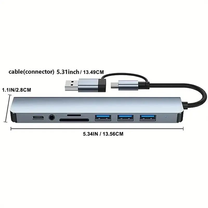 8 In 2 USB HUB With Splitter Card Reader, USB C Port, USB 3.0 / 2.0, SD/TF Splitter Card Reader, Docking Station