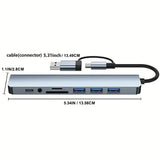 8 In 2 USB HUB With Splitter Card Reader, USB C Port, USB 3.0 / 2.0, SD/TF Splitter Card Reader, Docking Station
