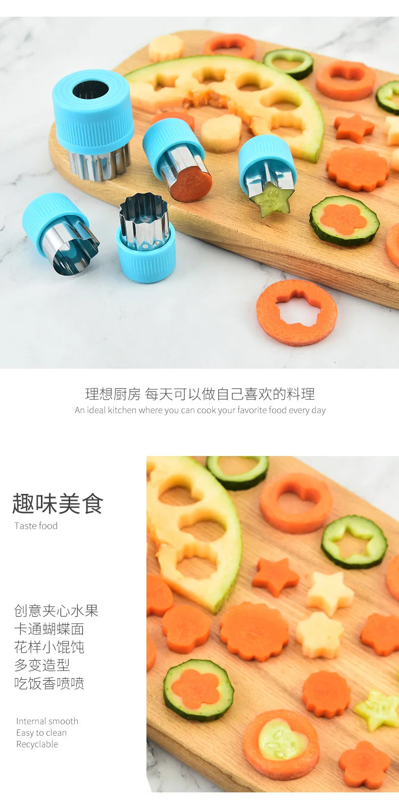 Star Heart Shape Vegetables Cutter Plastic Handle 3Pcs Portable Cook Tools Stainless Steel Fruit Cutting Die Kitchen Gadgets