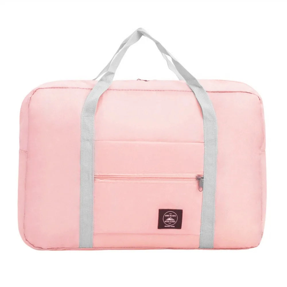 New Polyester Travel Handbag Large Capacity Waterproof Duffle Bag Solid Color Foldable Hand Luggage Shoulder Bag Women&Men