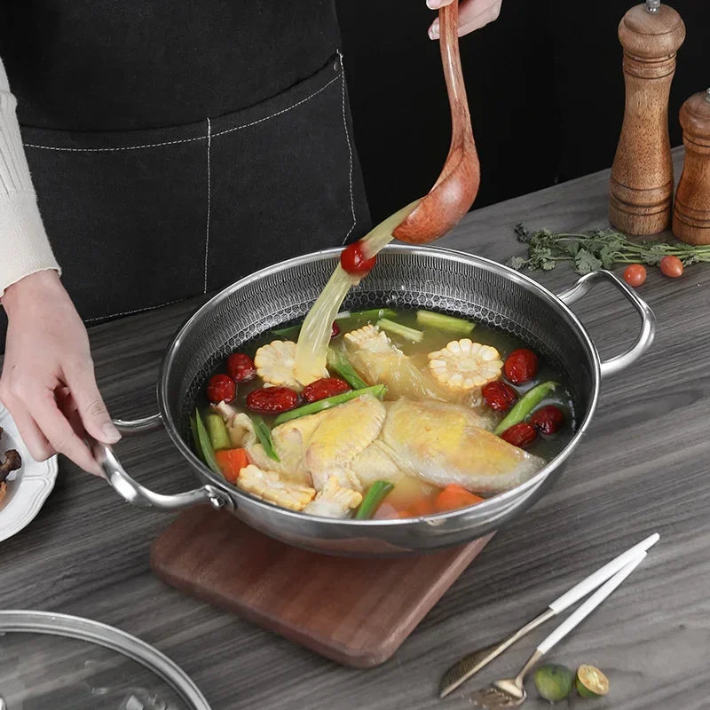 32cm 304 Stainless Steel Frying Pan Food Grade Non-Stick Pan Honeycomb Pot Bottom Induction Cooker Gas Stove General Wok