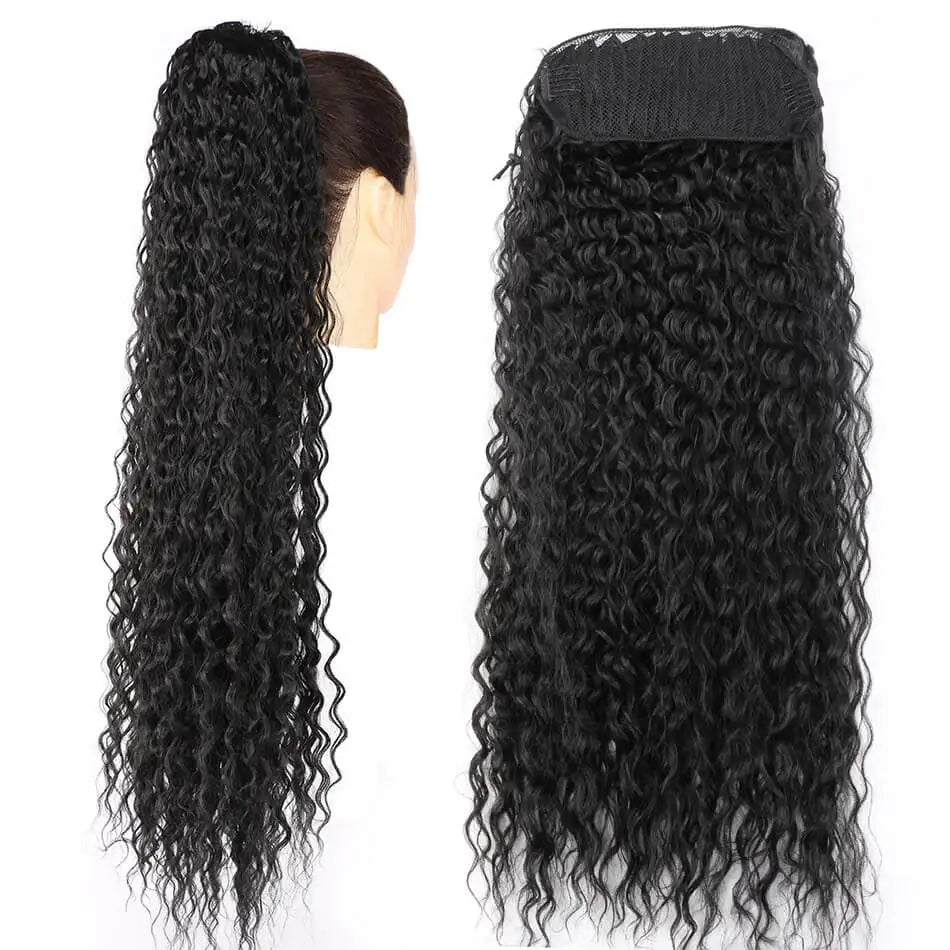 Extensões de rabo de cavalo cacheado longo 80cm aplique sintético com cordão e clip water wave
