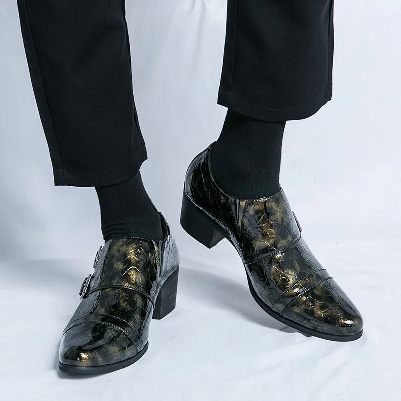 Fashion Buckle Leather Shoes For Men Big Size 46 Pointed Dress Shoes Man Quality Bussiness High Heels Shoes Man chaussure hommes