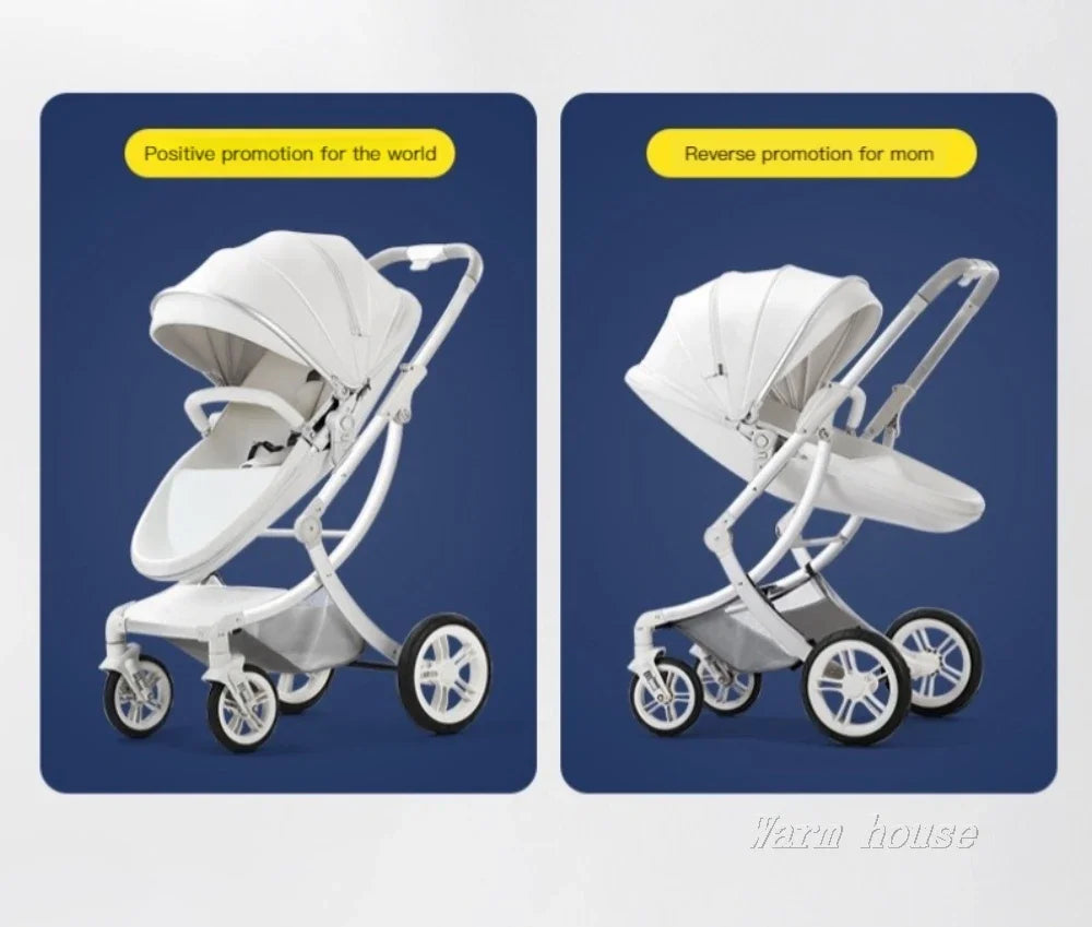 Cochecito de bebé 3 en 1, de lujo, con asiento para el coche, de piel sintética, con diseño de cáscara de huevo y paisaje alto.