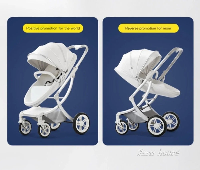 Baby Stroller 3in1,Luxury Baby Carriage with Car Seat,Eggshell Newborn Stroller Leather High Landscape PU leather