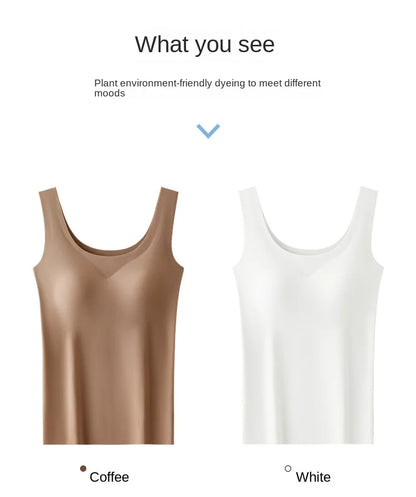 2 piezas/lote de camiseta sin mangas de seda sin costuras con almohadilla fija en el pecho para mujer, camisola sin mangas, ropa interior exterior, camisola de verano de alta elasticidad