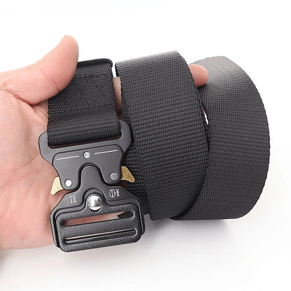 3.8X125cm - Belt Quick Release Outdoor  Metal Belt Soft Real Nylon Sports Accessories Men And Women Black Belt