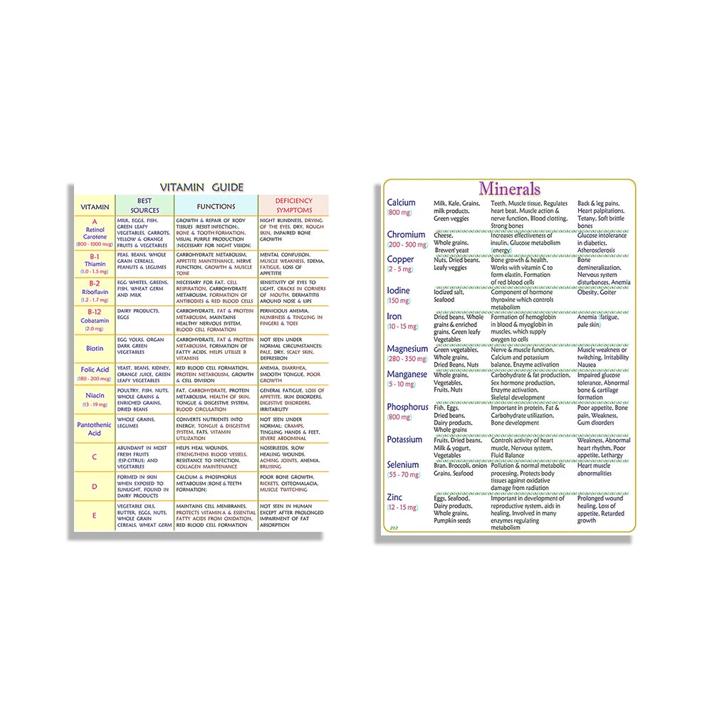 Guide, information on important minerals for health and well-being, healthy vitamins guide decorative canvas typographic poster
